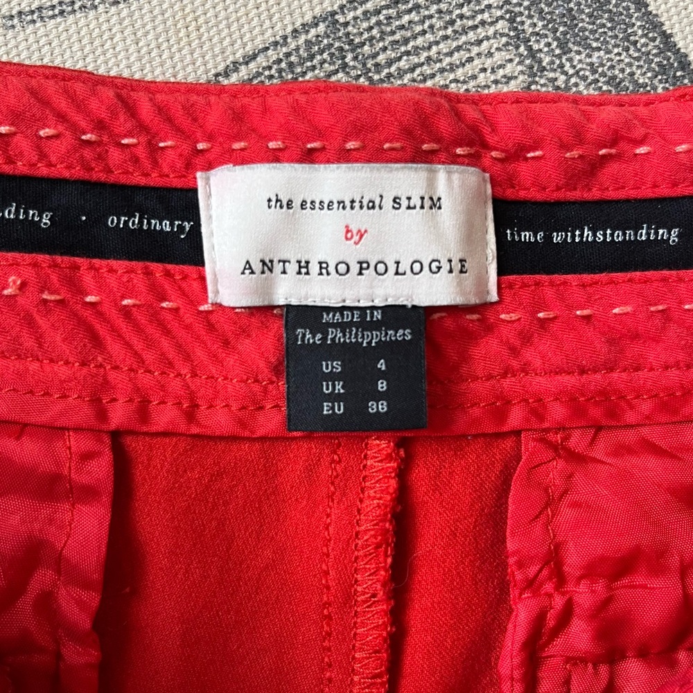 Anthropologie The Essential Slim Orange Red Button Skinny Ankle Cropped Pants - Picture 7 of 10